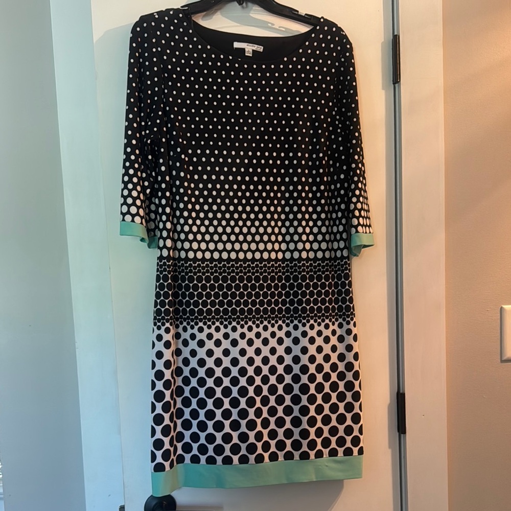 Chico's Black White and Mint Polka Dot Midi Dress